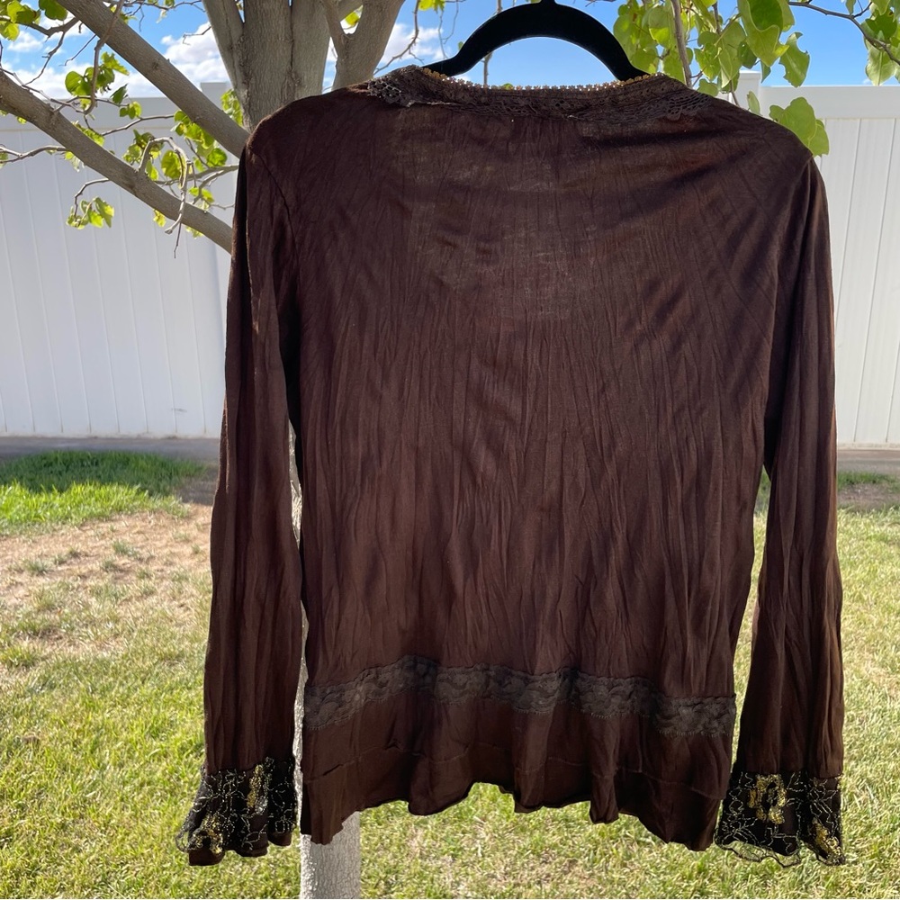 Young Essence | 90s Y2k Brown Lace Fairy Blouse - Picture 4 of 6
